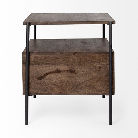 Glenn I Dark Brown Wood w/ Black Iron Frame Square End/Side Table by Mercana at Eve Furniture