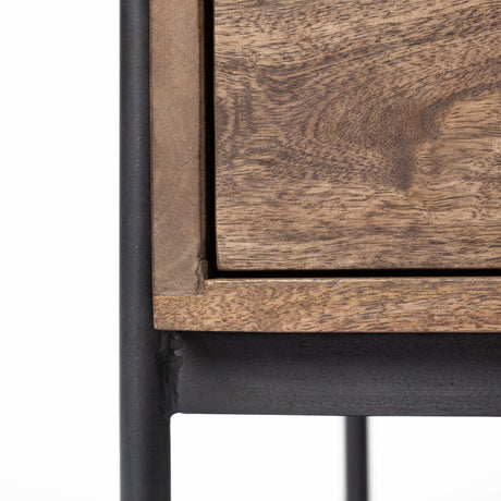 Glenn I Dark Brown Wood w/ Black Iron Frame Square End/Side Table by Mercana at Eve Furniture