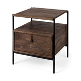 Glenn I Dark Brown Wood w/ Black Iron Frame Square End/Side Table by Mercana at Eve Furniture