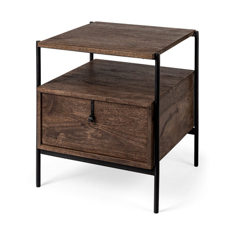 Glenn I Dark Brown Wood w/ Black Iron Frame Square End/Side Table by Mercana at Eve Furniture
