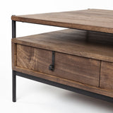 Glenn II Dark Brown Wood w/ Black Iron Frame, Rectangle 3 Drawers Coffee Table by Mercana at Eve Furniture