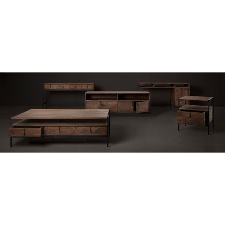 Glenn II Dark Brown Wood w/ Black Iron Frame, Rectangle 3 Drawers Coffee Table by Mercana at Eve Furniture