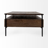 Glenn II Dark Brown Wood w/ Black Iron Frame, Rectangle 3 Drawers Coffee Table by Mercana at Eve Furniture
