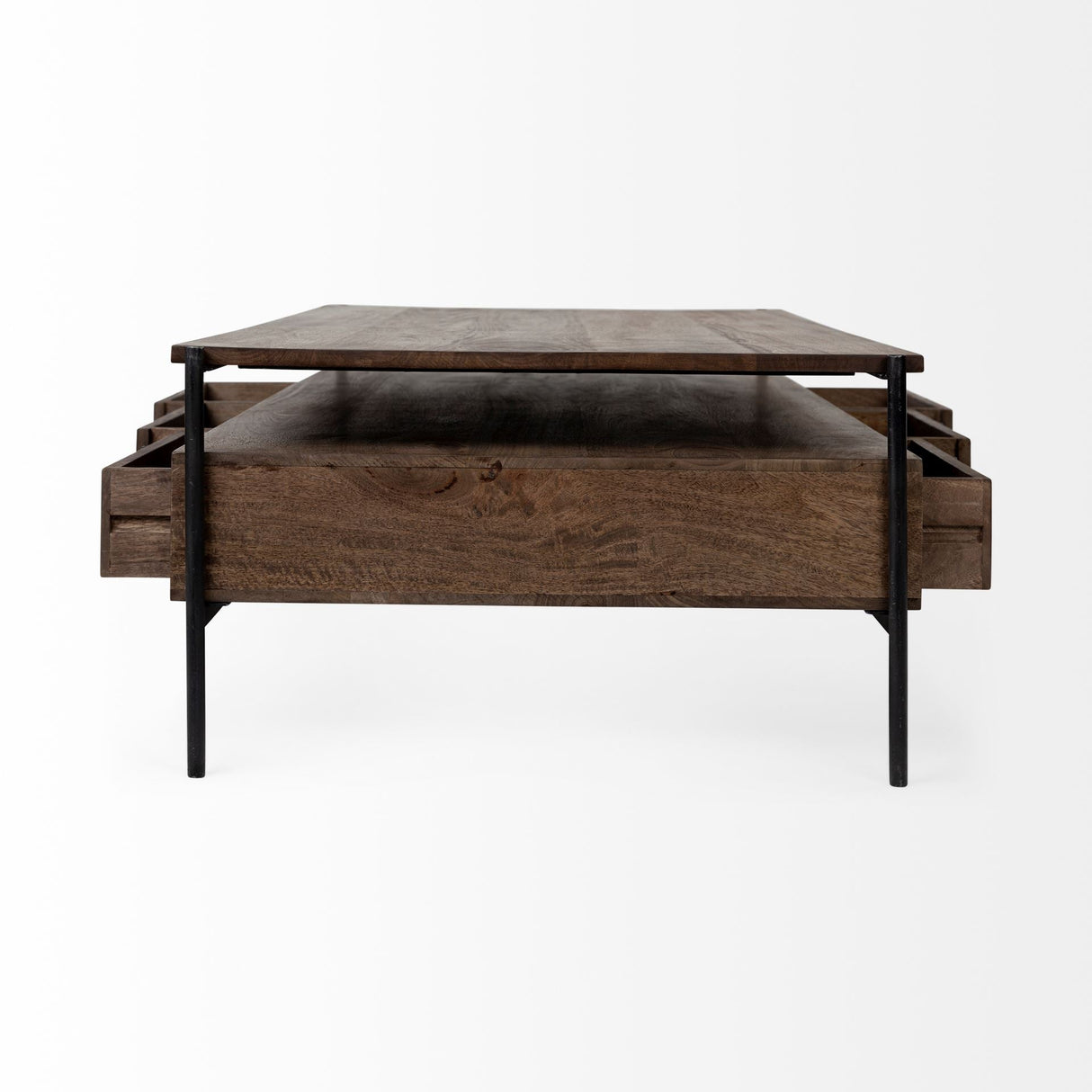 Glenn II Dark Brown Wood w/ Black Iron Frame, Rectangle 3 Drawers Coffee Table by Mercana at Eve Furniture