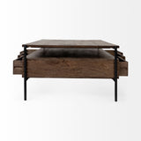 Glenn II Dark Brown Wood w/ Black Iron Frame, Rectangle 3 Drawers Coffee Table by Mercana at Eve Furniture