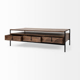 Glenn II Dark Brown Wood w/ Black Iron Frame, Rectangle 3 Drawers Coffee Table by Mercana at Eve Furniture