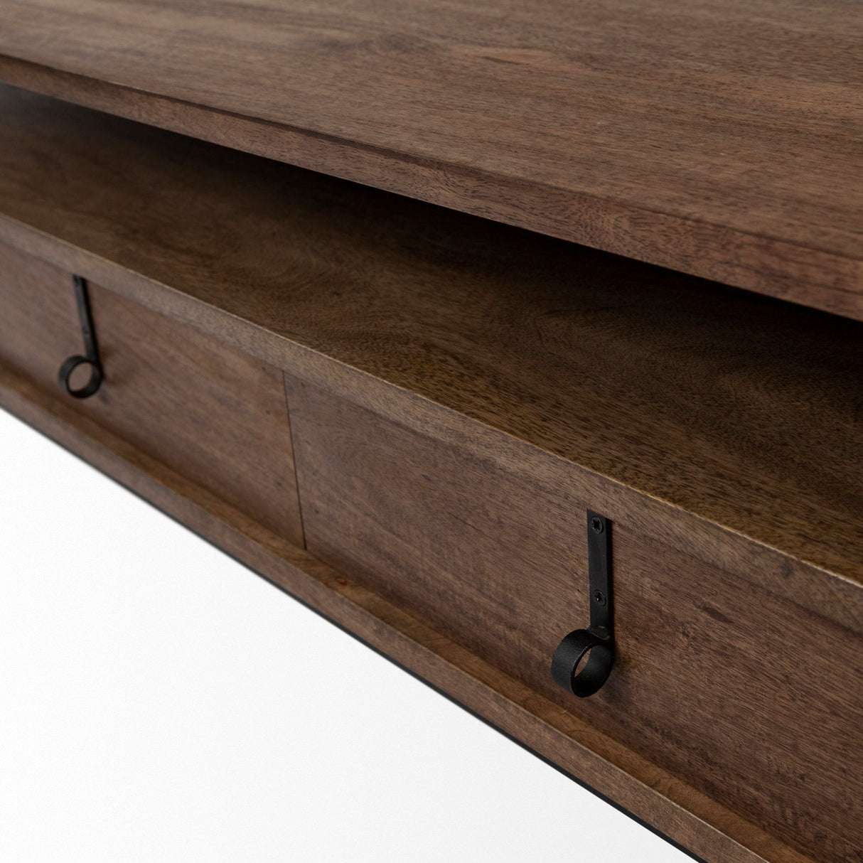 Glenn II Dark Brown Wood w/ Black Iron Frame, Rectangle 3 Drawers Coffee Table by Mercana at Eve Furniture