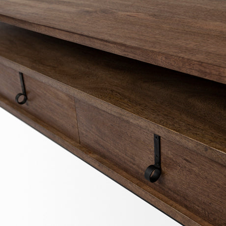 Glenn II Dark Brown Wood w/ Black Iron Frame, Rectangle 3 Drawers Coffee Table by Mercana at Eve Furniture