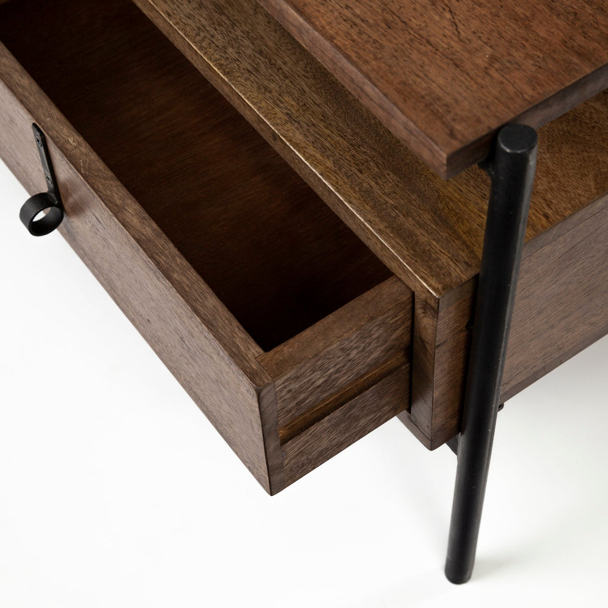 Glenn II Dark Brown Wood w/ Black Iron Frame, Rectangle 3 Drawers Coffee Table by Mercana at Eve Furniture