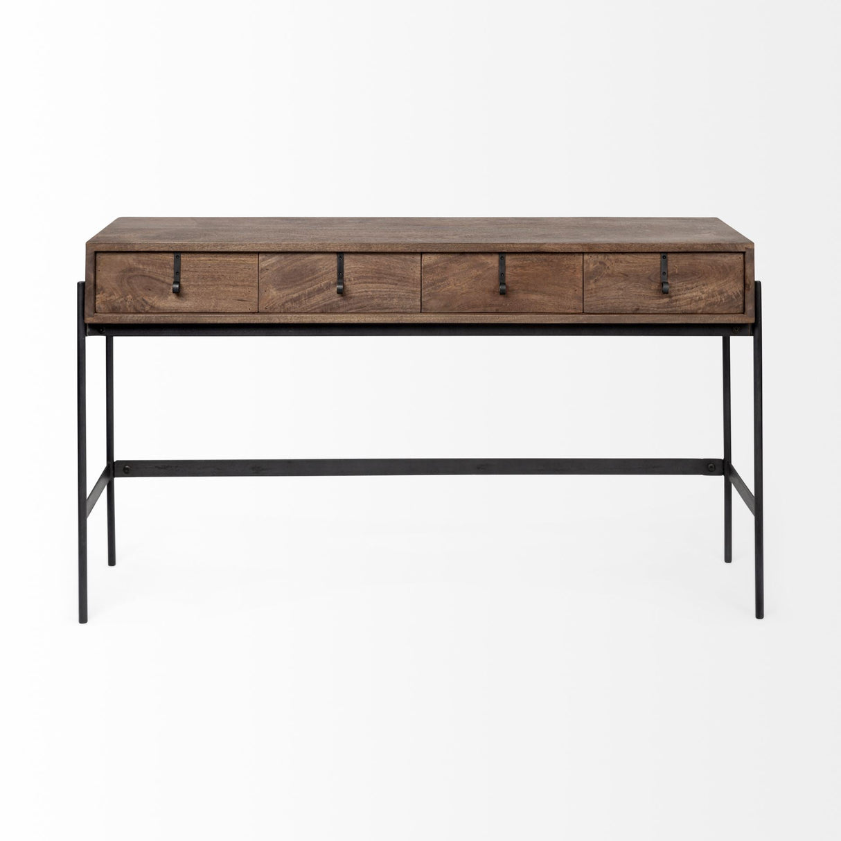Glenn III Dark Brown Wood w/ Black Iron Frame, 4 Drawer Console Table by Mercana at Eve Furniture