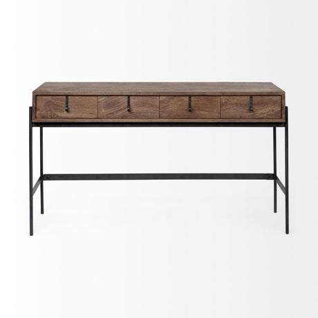 Glenn III Dark Brown Wood w/ Black Iron Frame, 4 Drawer Console Table by Mercana at Eve Furniture