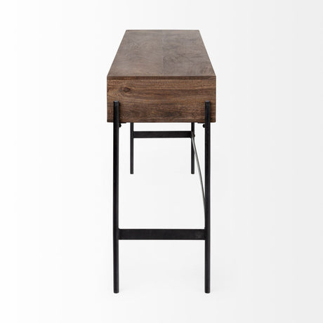 Glenn III Dark Brown Wood w/ Black Iron Frame, 4 Drawer Console Table by Mercana at Eve Furniture