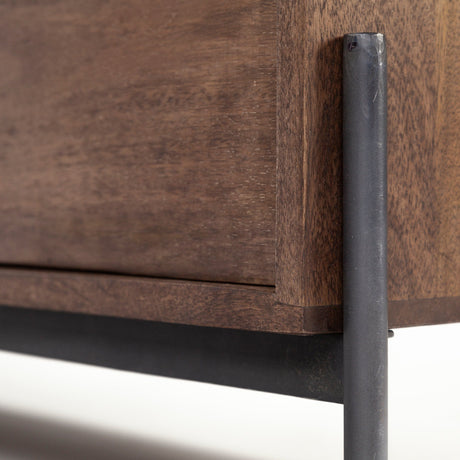 Glenn IV Dark Brown Wood w/ Black Iron Frame Media Console w/ Storage by Mercana at Eve Furniture