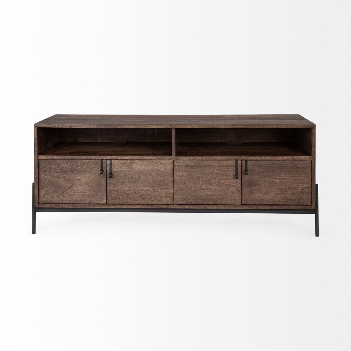 Glenn IV Dark Brown Wood w/ Black Iron Frame Media Console w/ Storage by Mercana at Eve Furniture