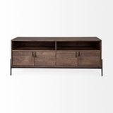 Glenn IV Dark Brown Wood w/ Black Iron Frame Media Console w/ Storage by Mercana at Eve Furniture
