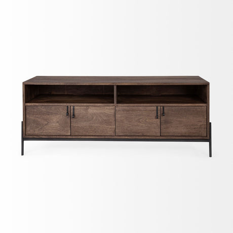 Glenn IV Dark Brown Wood w/ Black Iron Frame Media Console w/ Storage by Mercana at Eve Furniture
