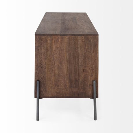 Glenn IV Dark Brown Wood w/ Black Iron Frame Media Console w/ Storage by Mercana at Eve Furniture