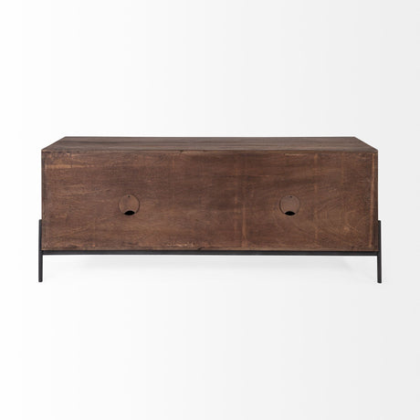 Glenn IV Dark Brown Wood w/ Black Iron Frame Media Console w/ Storage by Mercana at Eve Furniture