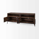 Glenn IV Dark Brown Wood w/ Black Iron Frame Media Console w/ Storage by Mercana at Eve Furniture
