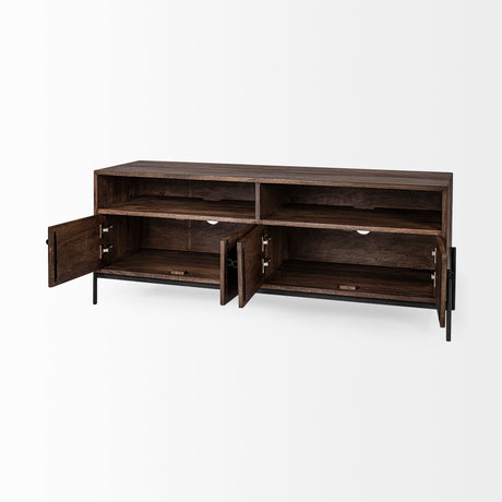 Glenn IV Dark Brown Wood w/ Black Iron Frame Media Console w/ Storage by Mercana at Eve Furniture