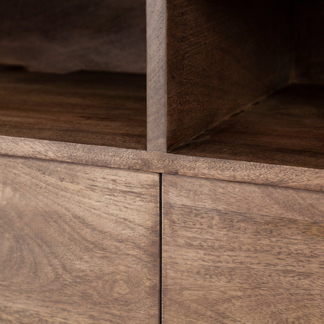 Glenn IV Dark Brown Wood w/ Black Iron Frame Media Console w/ Storage by Mercana at Eve Furniture