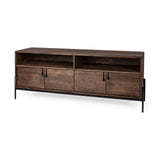 Glenn IV Dark Brown Wood w/ Black Iron Frame Media Console w/ Storage by Mercana at Eve Furniture