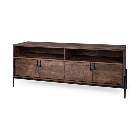 Glenn IV Dark Brown Wood w/ Black Iron Frame Media Console w/ Storage by Mercana at Eve Furniture