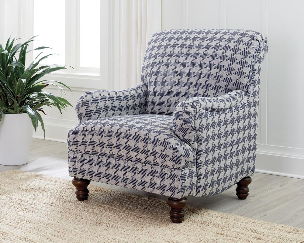 Glenn Blue Recessed Arms Accent Chair