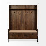 Glenn V Dark Brown Wood w/ Cream Fabric Seat, 3 Drawers Hall Tree by Mercana at Eve Furniture