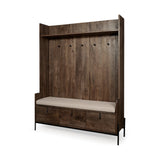 Glenn V Dark Brown Wood w/ Cream Fabric Seat, 3 Drawers Hall Tree by Mercana at Eve Furniture