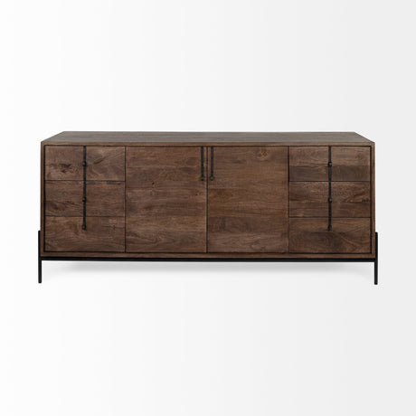 Glenn VI Dark Brown Wood Frame w/ Black Iron Accent, 6 Drawer, 2 Door Cabinet Sideboard by Mercana at Eve Furniture