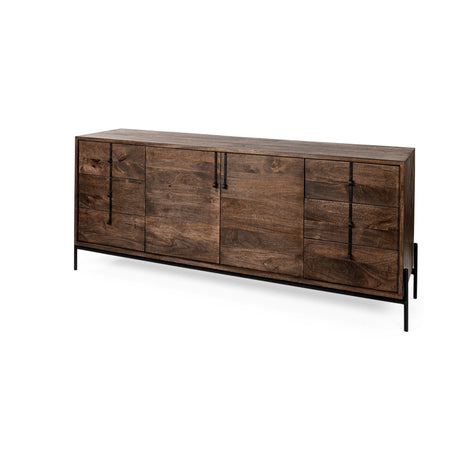 Glenn VI Dark Brown Wood Frame w/ Black Iron Accent, 6 Drawer, 2 Door Cabinet Sideboard by Mercana at Eve Furniture