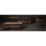 Glenn VII Dark Brown Wood w/ Black Iron Frame, 3 Drawer Office Desk by Mercana at Eve Furniture