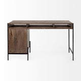 Glenn VII Dark Brown Wood w/ Black Iron Frame, 3 Drawer Office Desk by Mercana at Eve Furniture