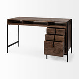 Glenn VII Dark Brown Wood w/ Black Iron Frame, 3 Drawer Office Desk by Mercana at Eve Furniture