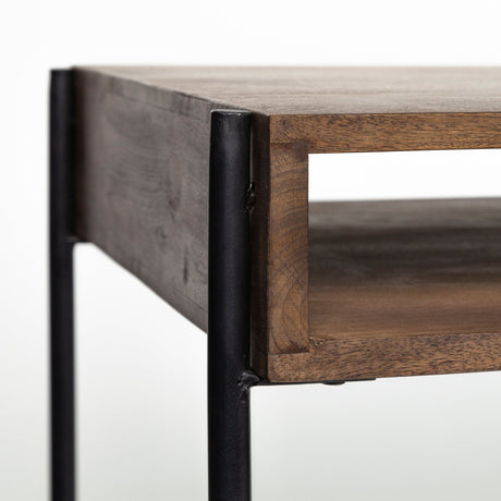 Glenn VII Dark Brown Wood w/ Black Iron Frame, 3 Drawer Office Desk by Mercana at Eve Furniture