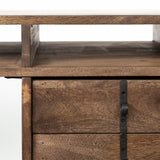 Glenn VII Dark Brown Wood w/ Black Iron Frame, 3 Drawer Office Desk by Mercana at Eve Furniture