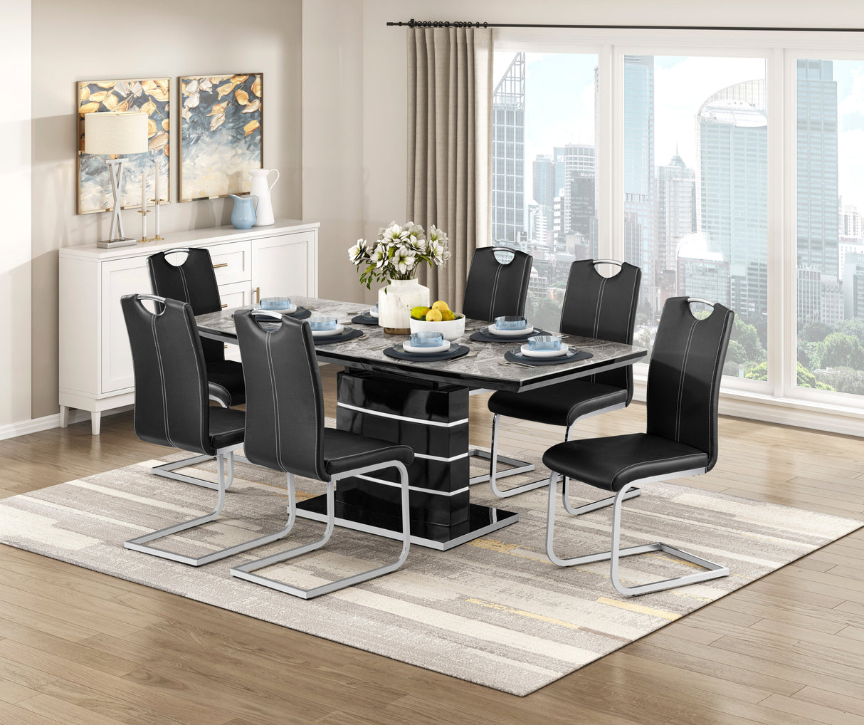 Glissand Black Expandable Dining Table by Homelegance at Eve Furniture
