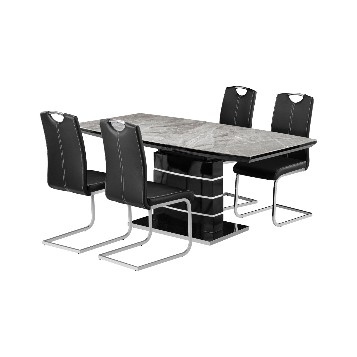 Glissand Black/Chrome 5-Piece Expandable Dining Room Set by Homelegance at Eve Furniture