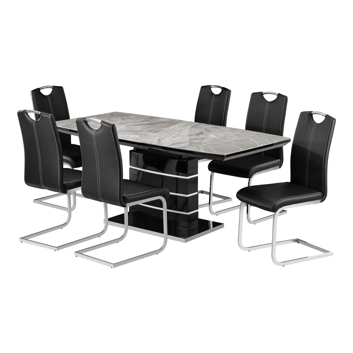 Glissand Black/Chrome 7-Piece Expandable Dining Room Set by Homelegance at Eve Furniture