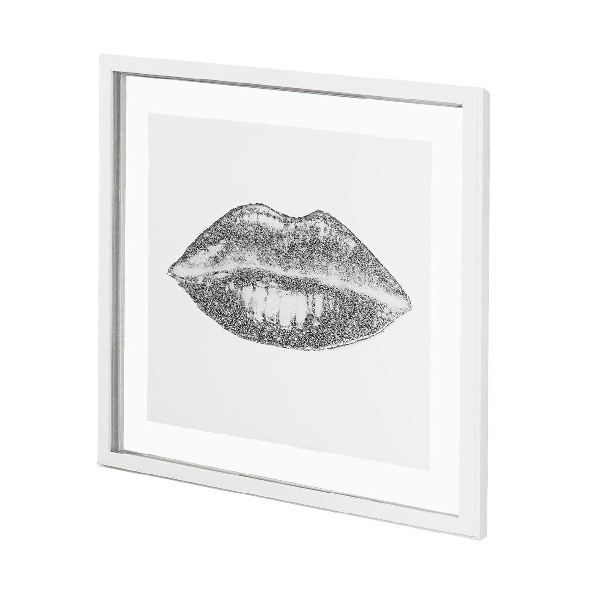 Glitter Lips I Silver by Victoria Barnes Hand Embellished Framed Art Print Matted under Glass by Mercana at Eve Furniture