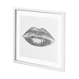 Glitter Lips I Silver by Victoria Barnes Hand Embellished Framed Art Print Matted under Glass by Mercana at Eve Furniture