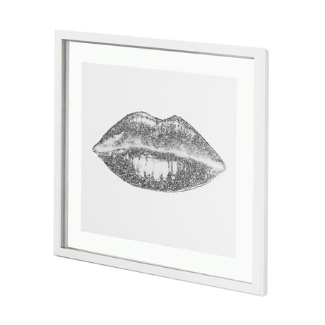 Glitter Lips I Silver by Victoria Barnes Hand Embellished Framed Art Print Matted under Glass by Mercana at Eve Furniture