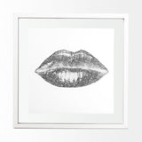 Glitter Lips I Silver by Victoria Barnes Hand Embellished Framed Art Print Matted under Glass by Mercana at Eve Furniture