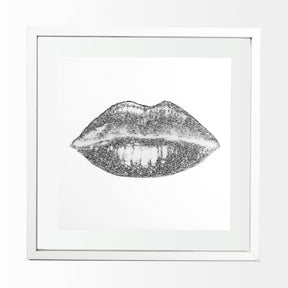 Glitter Lips I Silver by Victoria Barnes Hand Embellished Framed Art Print Matted under Glass by Mercana at Eve Furniture
