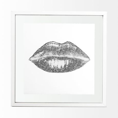 Glitter Lips I Silver by Victoria Barnes Hand Embellished Framed Art Print Matted under Glass by Mercana at Eve Furniture