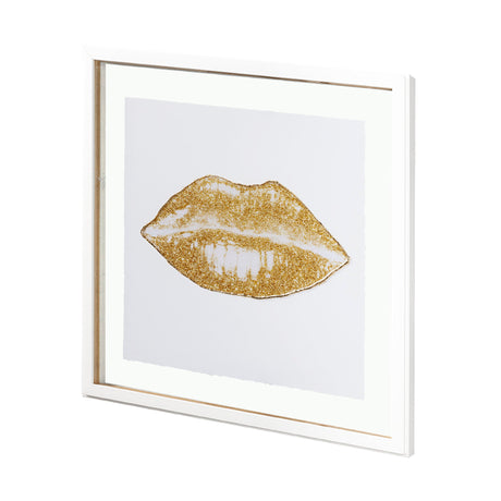 Glitter Lips II Gold by Victoria Barnes Hand Embellished Textured Framed Art Print Matted under Glas by Mercana at Eve Furniture