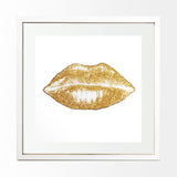 Glitter Lips II Gold by Victoria Barnes Hand Embellished Textured Framed Art Print Matted under Glas by Mercana at Eve Furniture