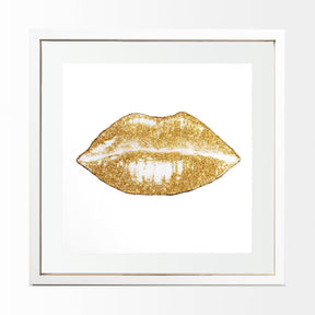 Glitter Lips II Gold by Victoria Barnes Hand Embellished Textured Framed Art Print Matted under Glas by Mercana at Eve Furniture