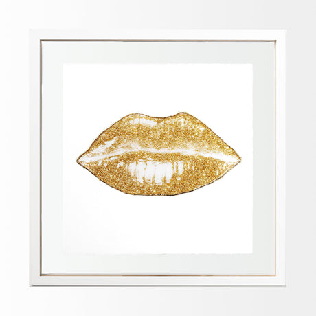 Glitter Lips II Gold by Victoria Barnes Hand Embellished Textured Framed Art Print Matted under Glas by Mercana at Eve Furniture